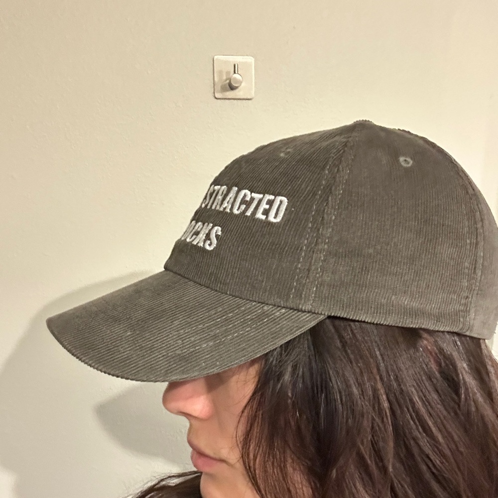 New Corduroy Baseball Cap with White Embroidered Text - Olive